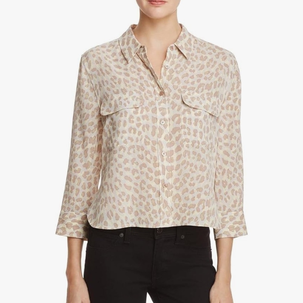 Equipment Femme Amethyst Fog Abstract Leopard Print 100% Silk Blouse Top